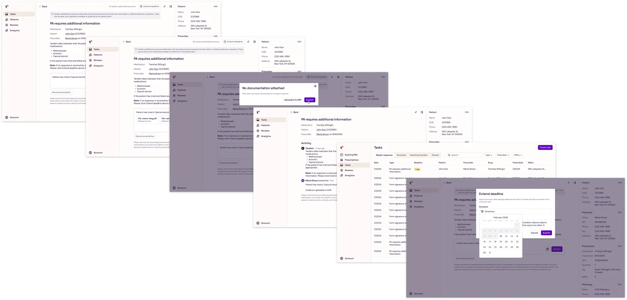 Tandem provider portal — main screen example for structured tasks